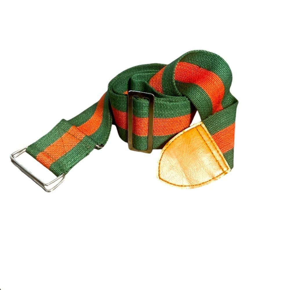 Green and Red Web Striped Canvas Waist Belt Adjustable Silver Slide Buckle EUC